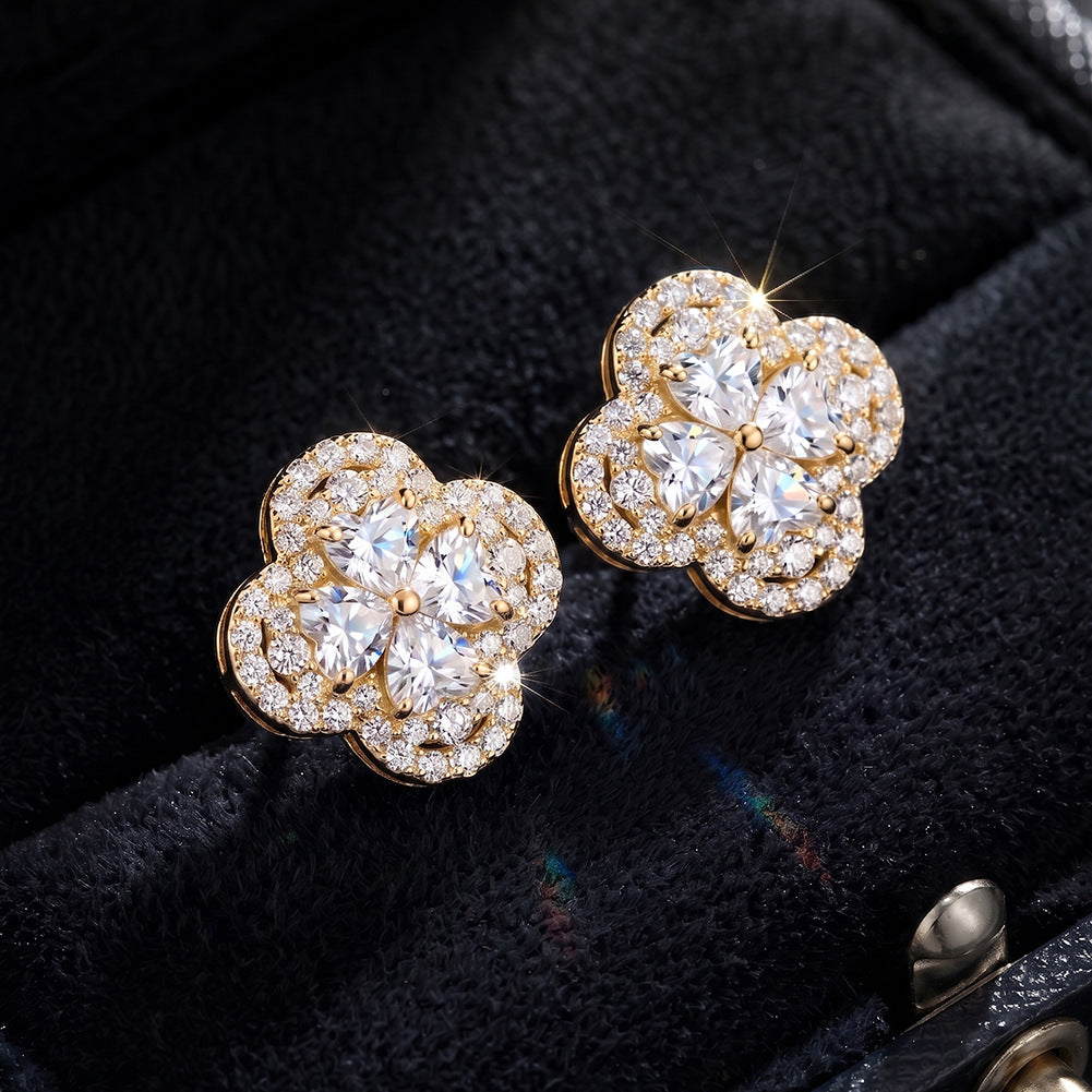 MEETMAY | Four Leaf Clover Moissanite Stud Earrings – S925 Sterling Silver, D Color VVS, GRA Certified