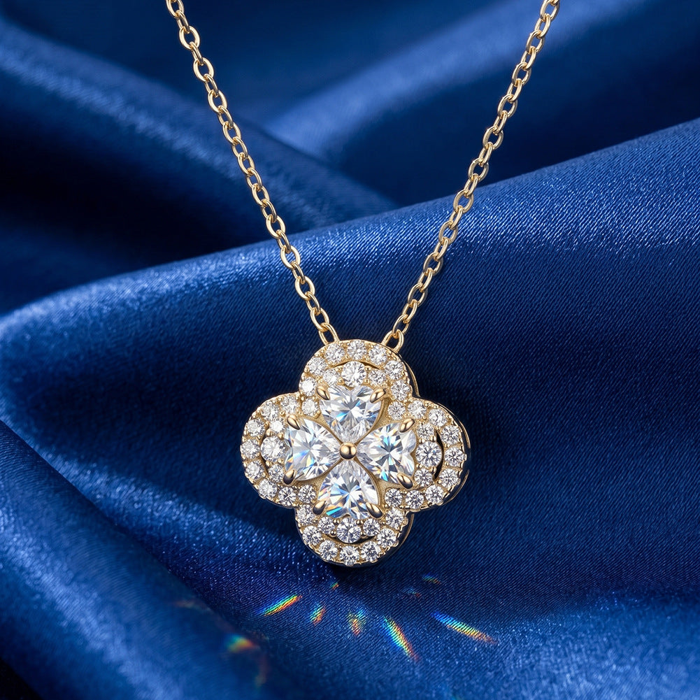 MEETMAY | Four Leaf Clover Moissanite Pendant Necklace – S925 Sterling Silver, D Color VVS, GRA Certified