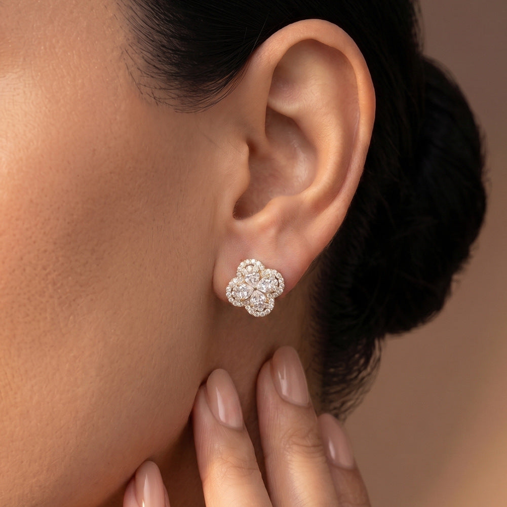 MEETMAY | Four Leaf Clover Moissanite Stud Earrings – S925 Sterling Silver, D Color VVS, GRA Certified