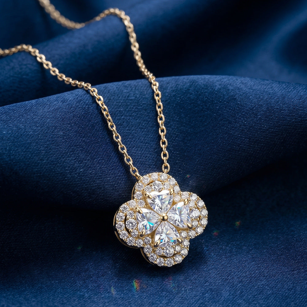 MEETMAY | Four Leaf Clover Moissanite Pendant Necklace – S925 Sterling Silver, D Color VVS, GRA Certified
