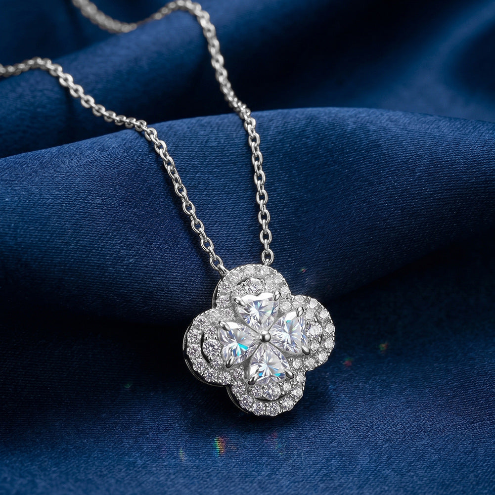 MEETMAY | Four Leaf Clover Moissanite Pendant Necklace – S925 Sterling Silver, D Color VVS, GRA Certified