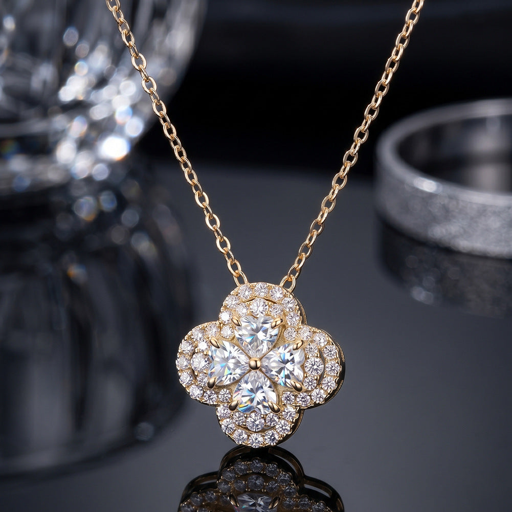 MEETMAY | Four Leaf Clover Moissanite Pendant Necklace – S925 Sterling Silver, D Color VVS, GRA Certified