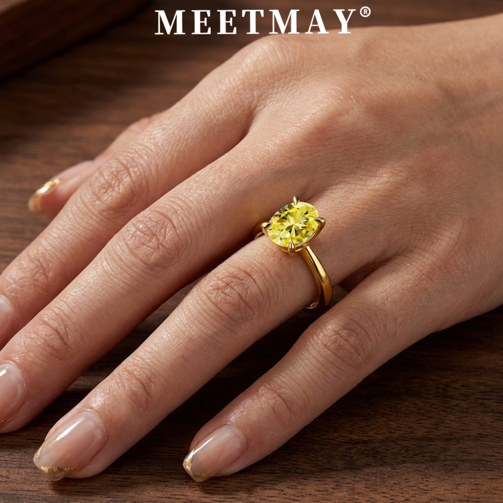 MEETMAY | Colorful Oval-Cut Moissanite Adjustable Ring – S925 Sterling Silver 18K Gold Plated, GRA Certified