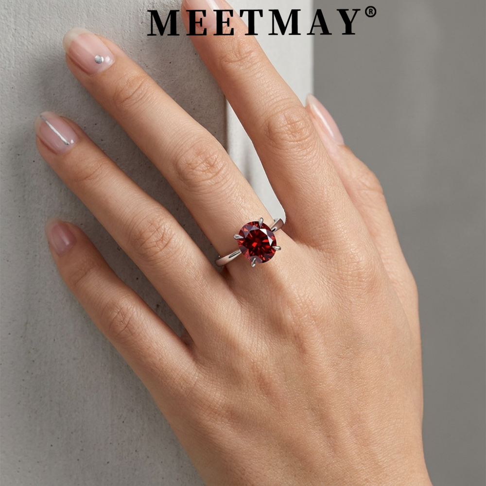 MEETMAY | Colorful Oval-Cut Moissanite Adjustable Ring – S925 Sterling Silver 18K Gold Plated, GRA Certified