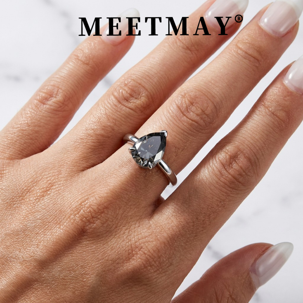 MEETMAY | Colorful Pear-Cut Moissanite Adjustable Ring – S925 Sterling Silver 18K Gold Plated, GRA Certified