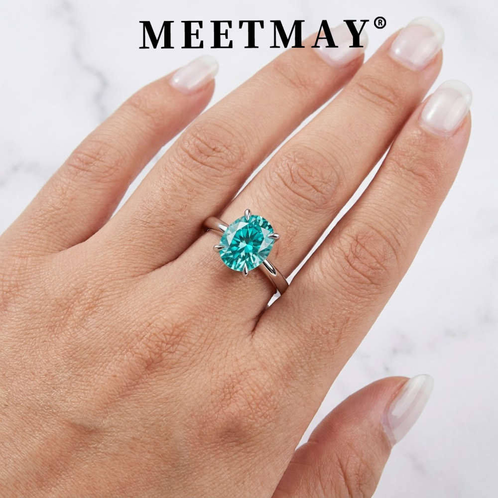 MEETMAY | Colorful Oval-Cut Moissanite Adjustable Ring – S925 Sterling Silver 18K Gold Plated, GRA Certified