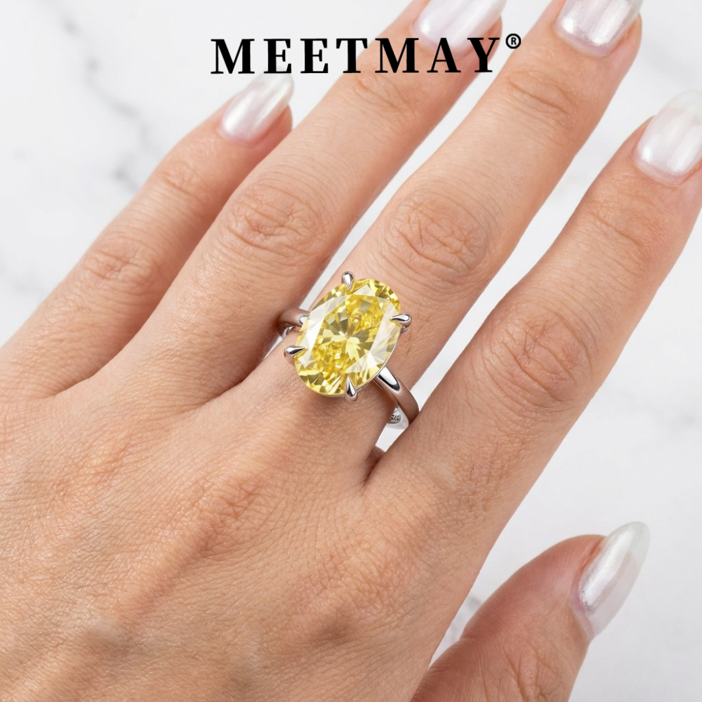 MEETMAY | Colorful Oval-Cut Moissanite Adjustable Ring – S925 Sterling Silver 18K Gold Plated, GRA Certified