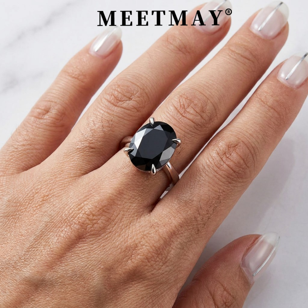 MEETMAY | Colorful Oval-Cut Moissanite Adjustable Ring – S925 Sterling Silver 18K Gold Plated, GRA Certified