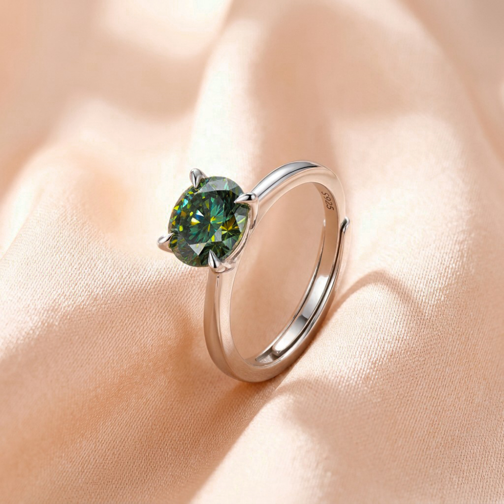 MEETMAY | Colorful Oval-Cut Moissanite Adjustable Ring – S925 Sterling Silver 18K Gold Plated, GRA Certified