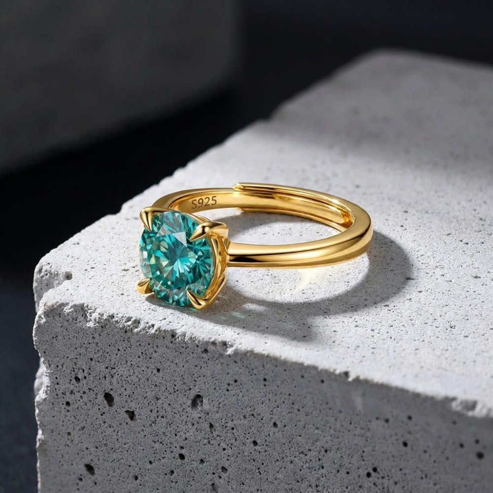 MEETMAY | Colorful Oval-Cut Moissanite Adjustable Ring – S925 Sterling Silver 18K Gold Plated, GRA Certified