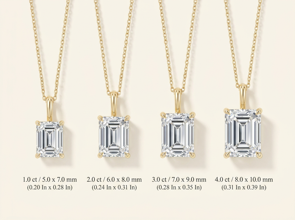 MEETMAY | Emerald-Cut Moissanite Pendant Necklace – S925 Sterling Silver 18K Gold Plated, D-Color