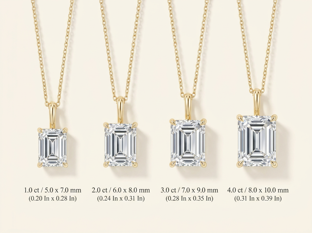 MEETMAY | Emerald-Cut Moissanite Pendant Necklace – S925 Sterling Silver 18K Gold Plated, D-Color