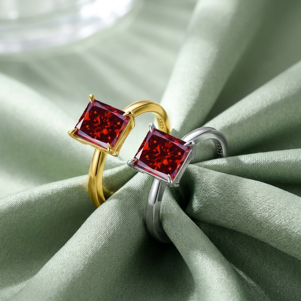 MEETMAY | Colorful Radiant-Cut Moissanite Adjustable Ring – S925 Sterling Silver 18K Gold Plated, GRA Certified