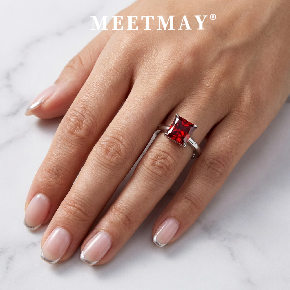 MEETMAY | Colorful Radiant-Cut Moissanite Adjustable Ring – S925 Sterling Silver 18K Gold Plated, GRA Certified