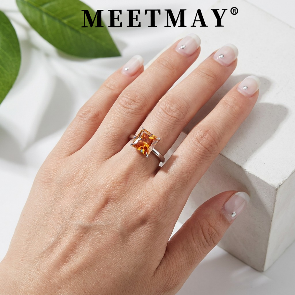 MEETMAY | Colorful Radiant-Cut Moissanite Adjustable Ring – S925 Sterling Silver 18K Gold Plated, GRA Certified