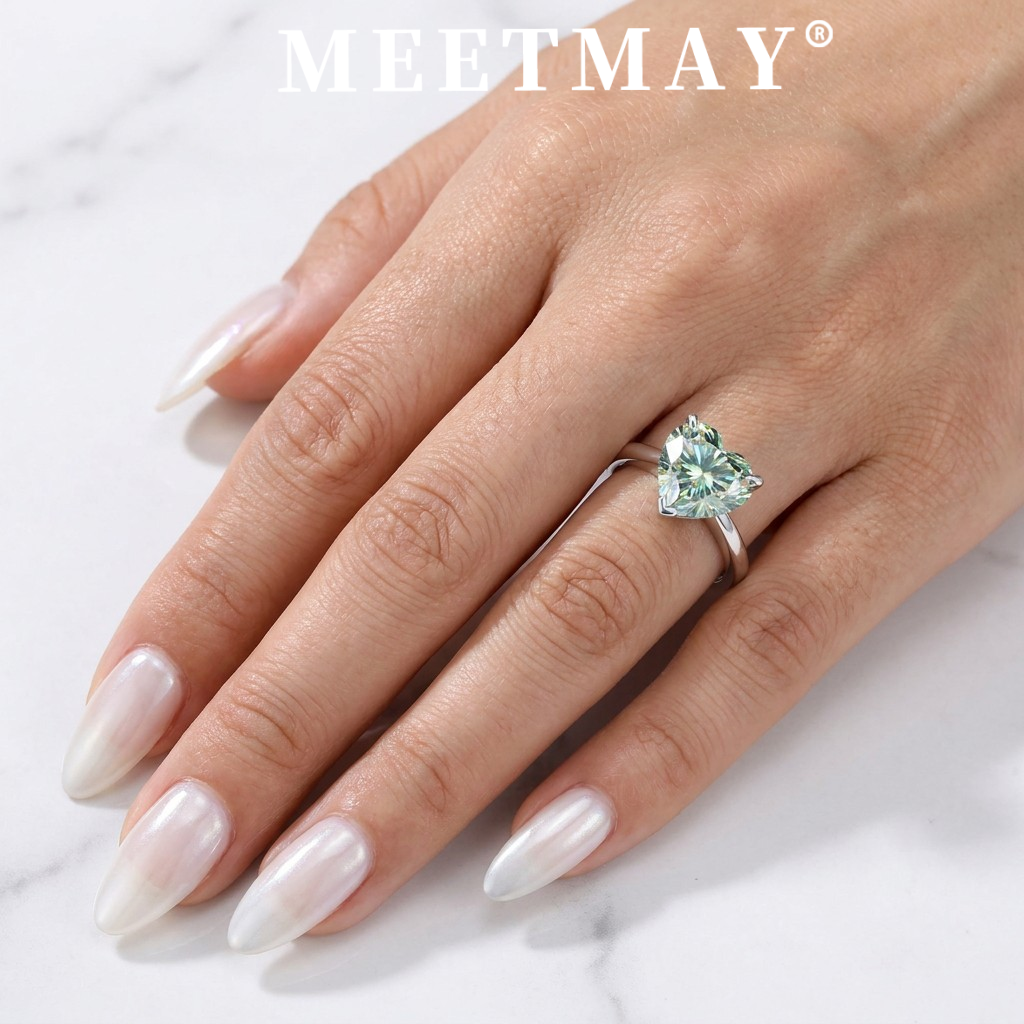 MEETMAY | Colorful Heart-Cut Moissanite Adjustable Ring – S925 Sterling Silver 18K Gold Plated, GRA Certified