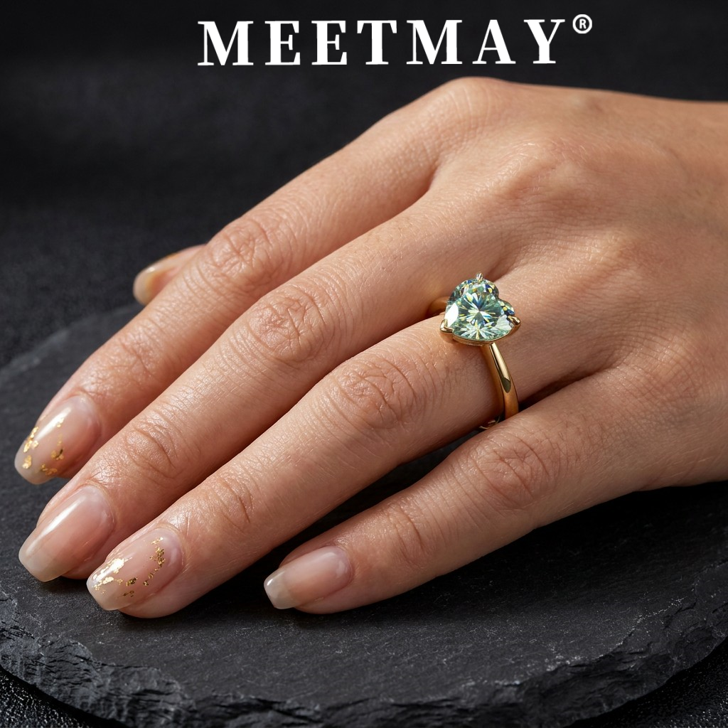 MEETMAY | Colorful Heart-Cut Moissanite Adjustable Ring – S925 Sterling Silver 18K Gold Plated, GRA Certified