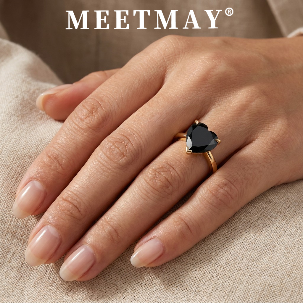 MEETMAY | Colorful Heart-Cut Moissanite Adjustable Ring – S925 Sterling Silver 18K Gold Plated, GRA Certified