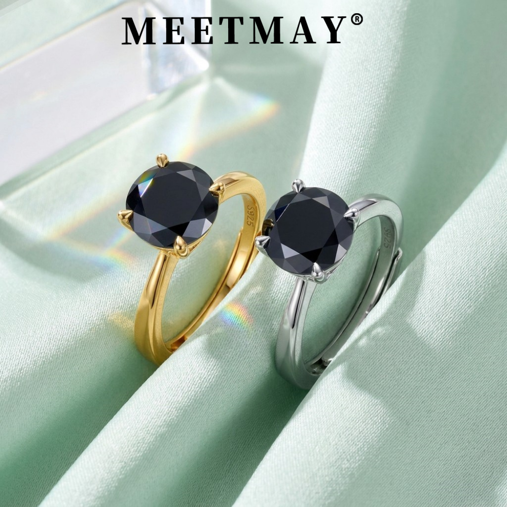 MEETMAY | Colorful Round-Cut Moissanite Adjustable Ring – S925 Sterling Silver 18K Gold Plated, GRA Certified