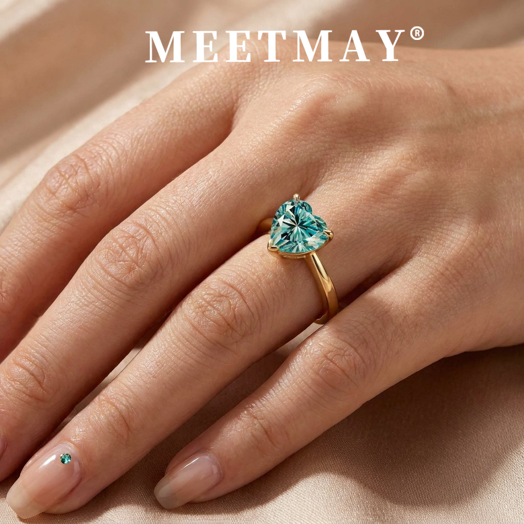 MEETMAY | Colorful Heart-Cut Moissanite Adjustable Ring – S925 Sterling Silver 18K Gold Plated, GRA Certified