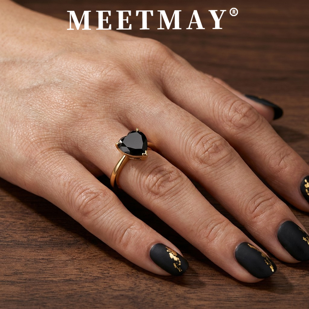 MEETMAY | Colorful Heart-Cut Moissanite Adjustable Ring – S925 Sterling Silver 18K Gold Plated, GRA Certified