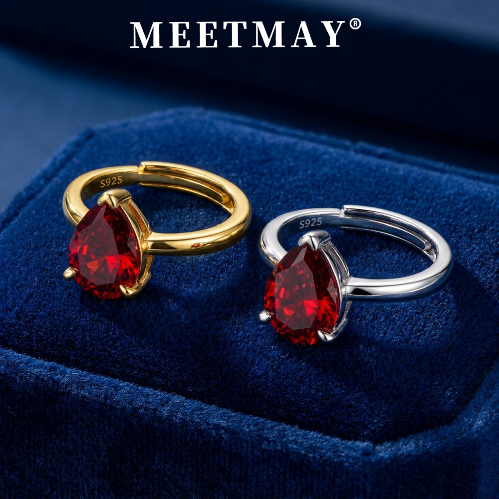 MEETMAY | Colorful Pear-Cut Moissanite Adjustable Ring – S925 Sterling Silver 18K Gold Plated, GRA Certified