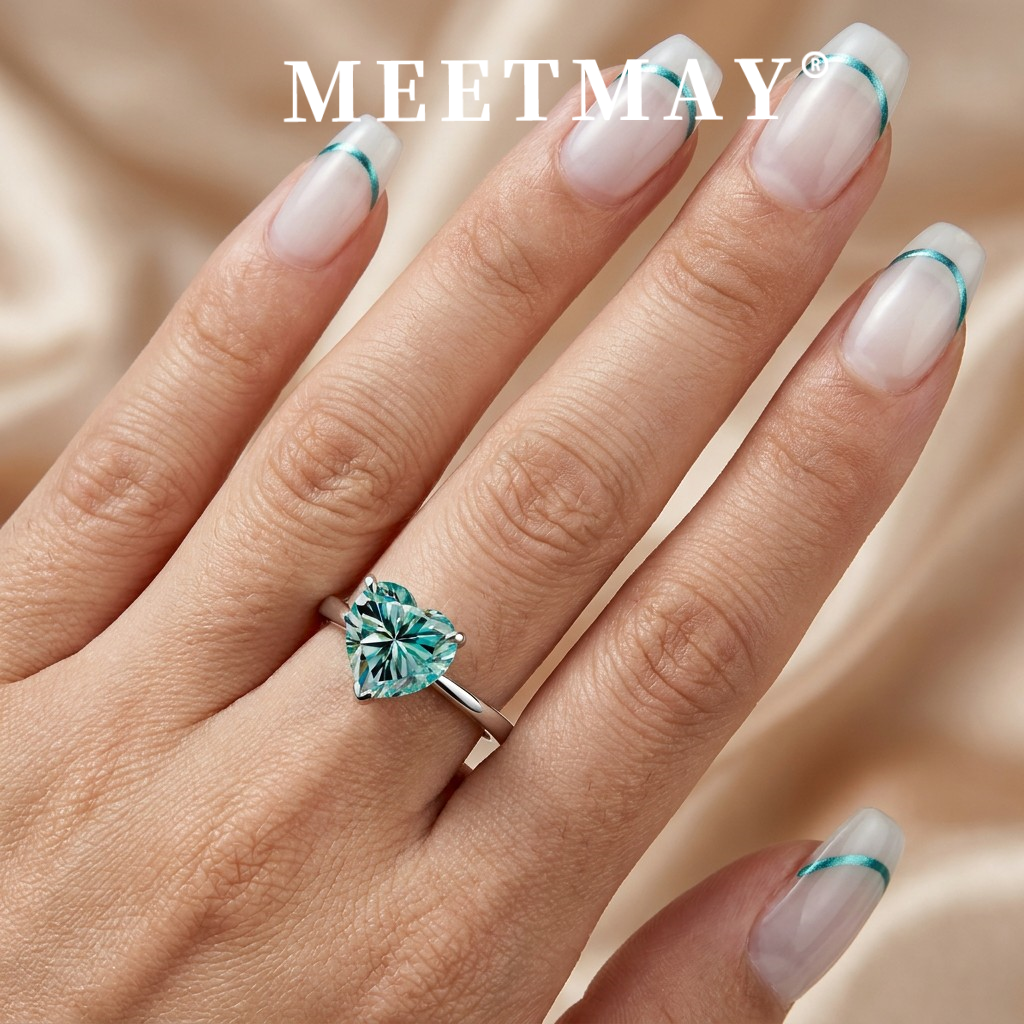 MEETMAY | Colorful Heart-Cut Moissanite Adjustable Ring – S925 Sterling Silver 18K Gold Plated, GRA Certified