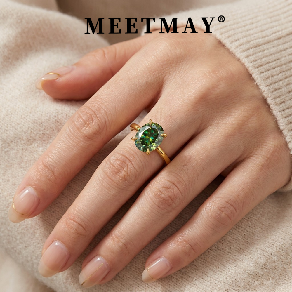 MEETMAY | Colorful Oval-Cut Moissanite Adjustable Ring – S925 Sterling Silver 18K Gold Plated, GRA Certified