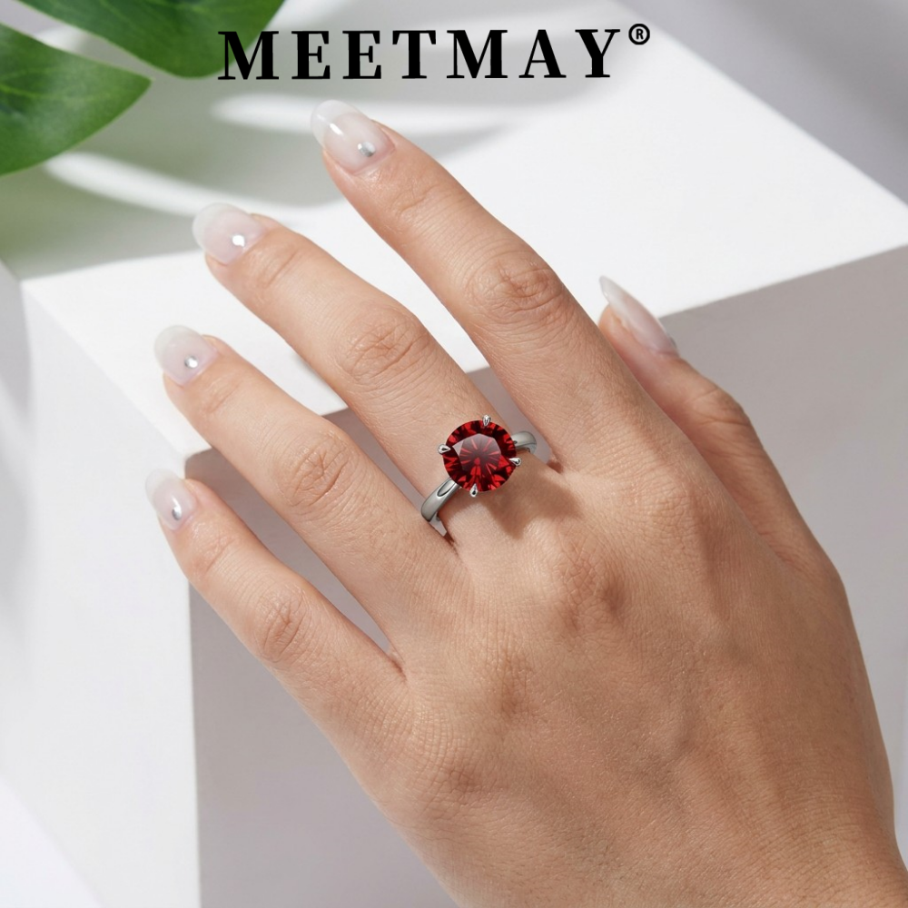 MEETMAY | Colorful Round-Cut Moissanite Adjustable Ring – S925 Sterling Silver 18K Gold Plated, GRA Certified