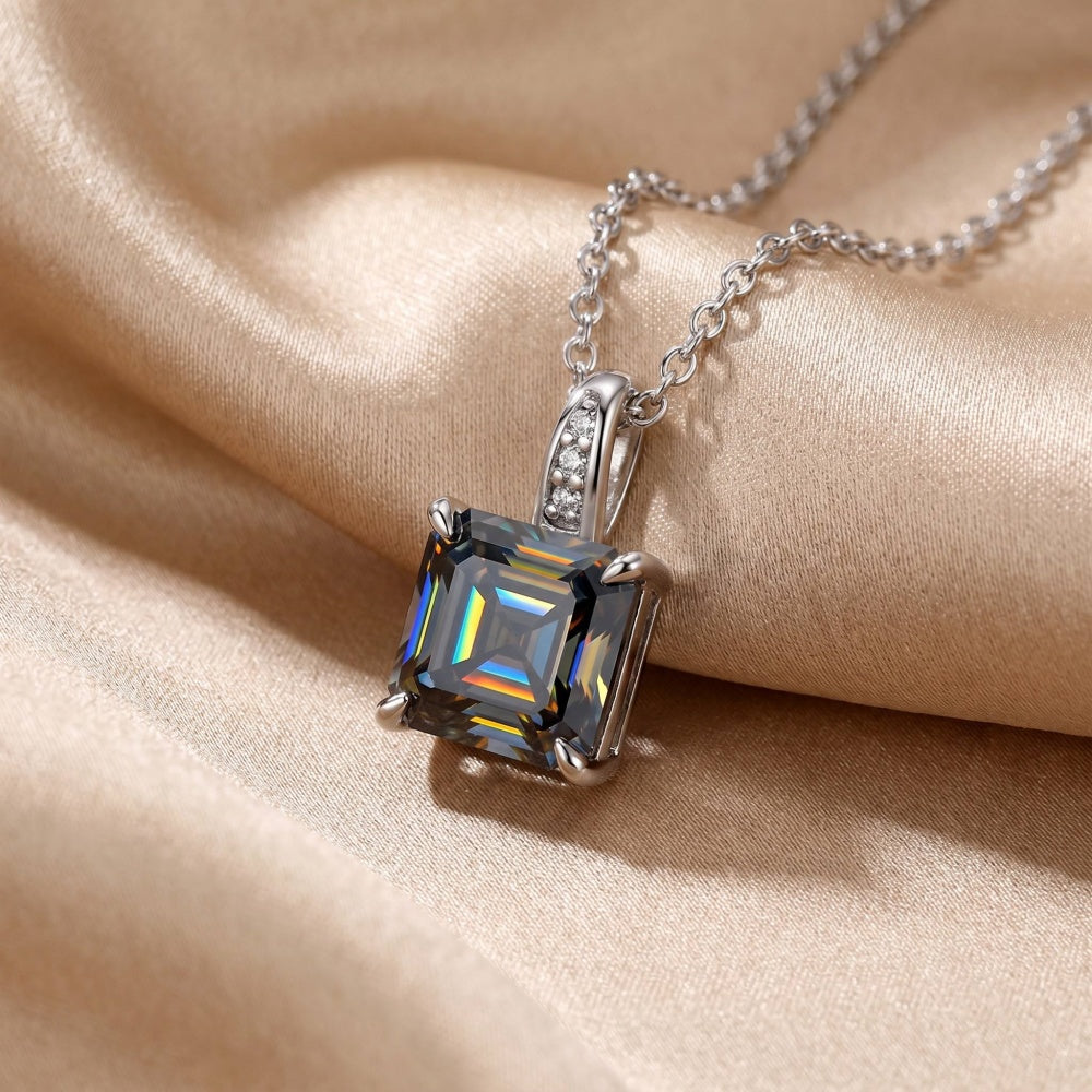 MEETMAY | Colorful Asscher-Cut Moissanite Pendant Necklace – S925 Sterling Silver 18K Gold Plated, GRA Certified