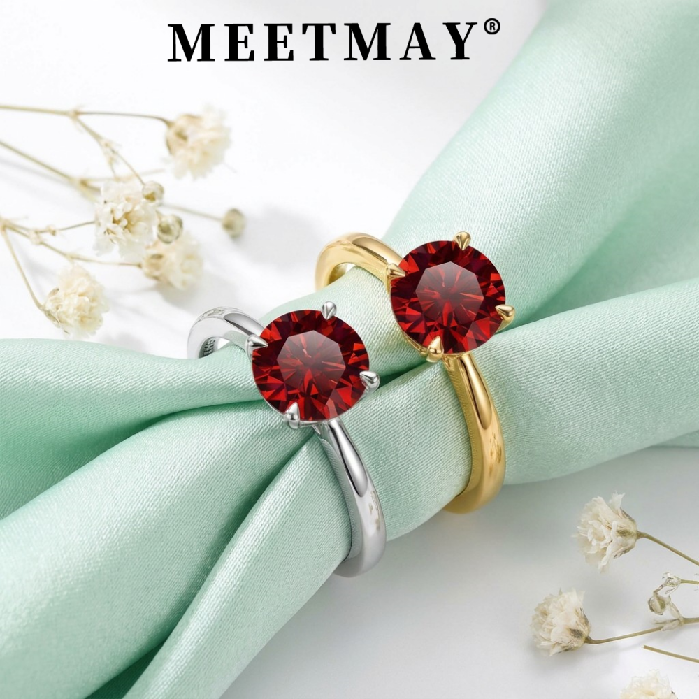 MEETMAY | Colorful Round-Cut Moissanite Adjustable Ring – S925 Sterling Silver 18K Gold Plated, GRA Certified