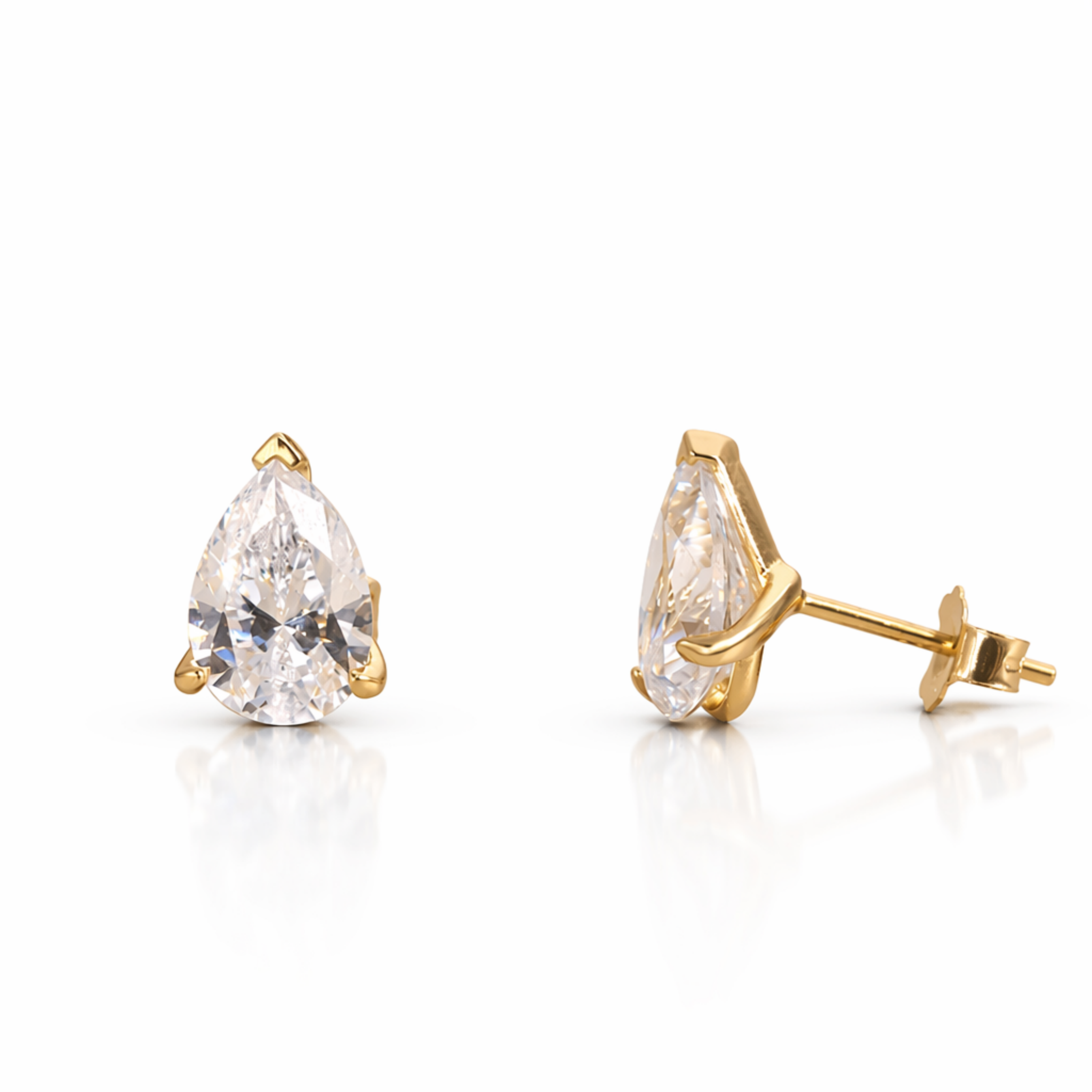 MEETMAY | Pear-Cut Moissanite Stud Earrings – S925 Sterling Silver 18K Gold Plated, GRA Certified, Hypoallergenic