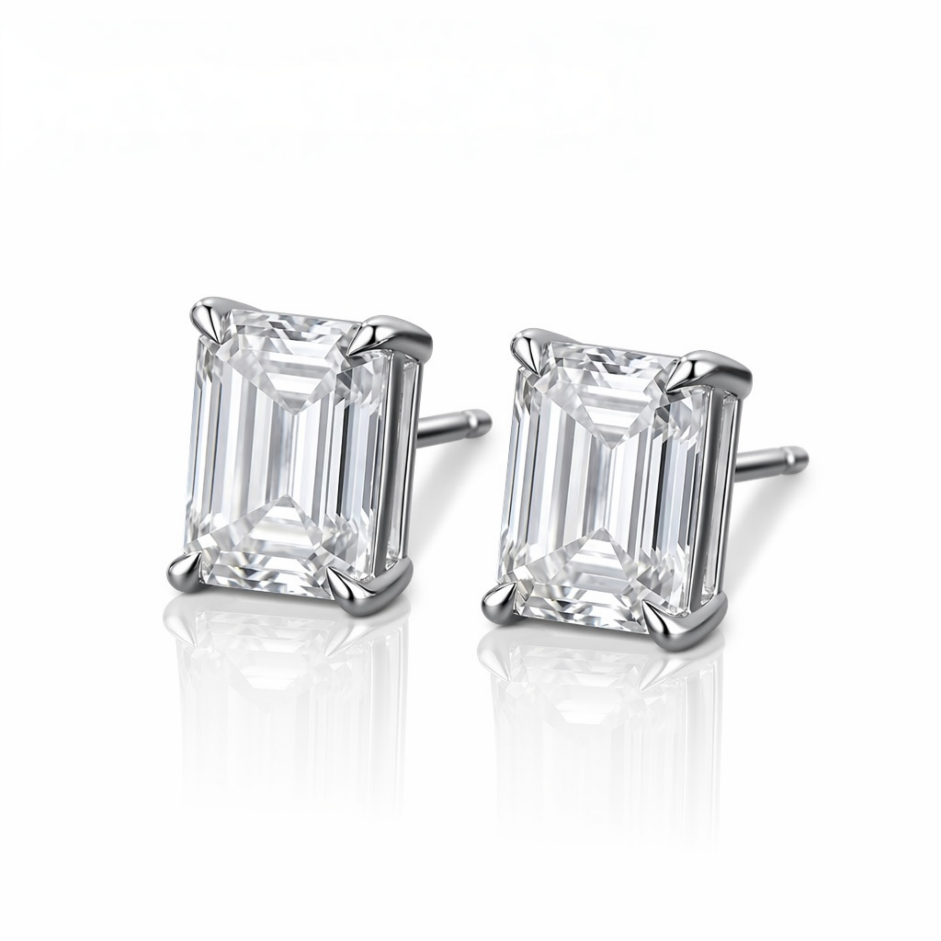 MEETMAY | Emerald-Cut Moissanite Stud Earrings – S925 Sterling Silver, GRA Certified