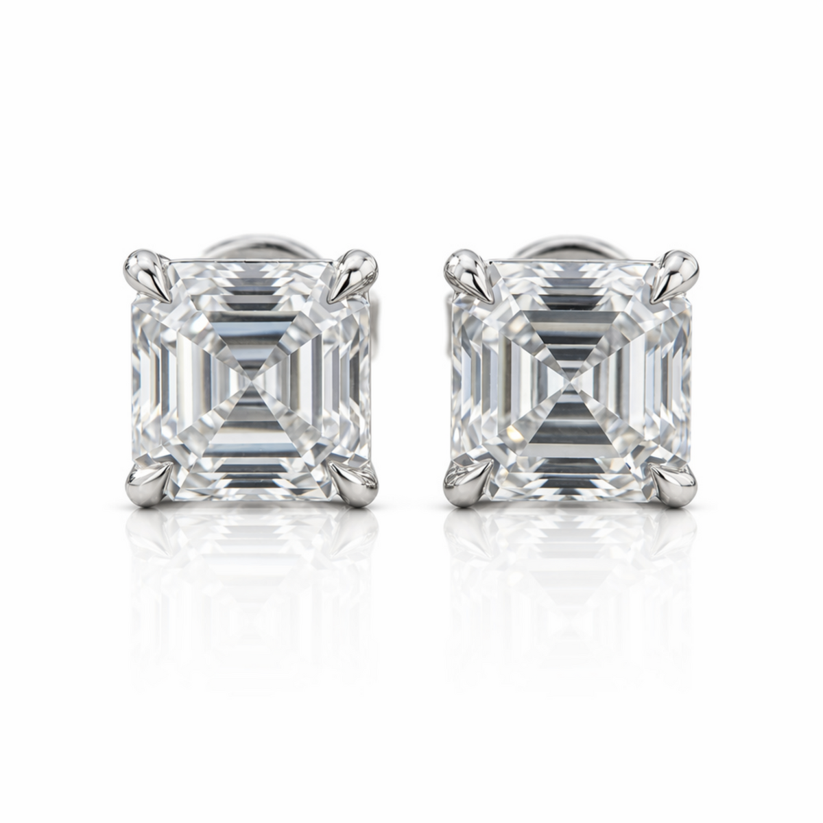 MEETMAY | Asscher-Cut D-Color Moissanite Stud Earrings – S925 Sterling Silver 18K Gold Plated, GRA Certified