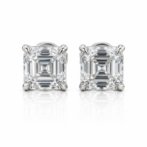 MEETMAY | Asscher-Cut D-Color Moissanite Stud Earrings – S925 Sterling Silver 18K Gold Plated, GRA Certified