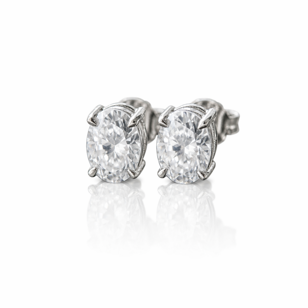 MEETMAY | Oval-Cut Moissanite Stud Earrings – S925 Sterling Silver 18K Gold Plated, GRA Certified