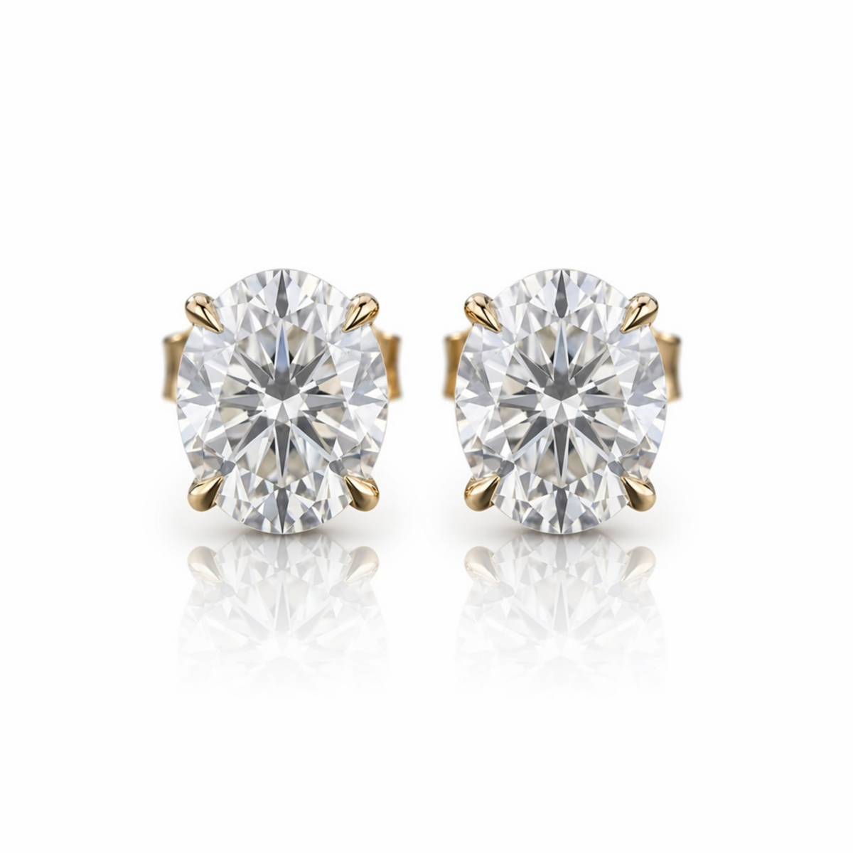MEETMAY | Oval-Cut Moissanite Stud Earrings – S925 Sterling Silver 18K Gold Plated, GRA Certified