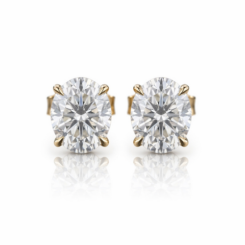 MEETMAY | Oval-Cut Moissanite Stud Earrings – S925 Sterling Silver 18K Gold Plated, GRA Certified