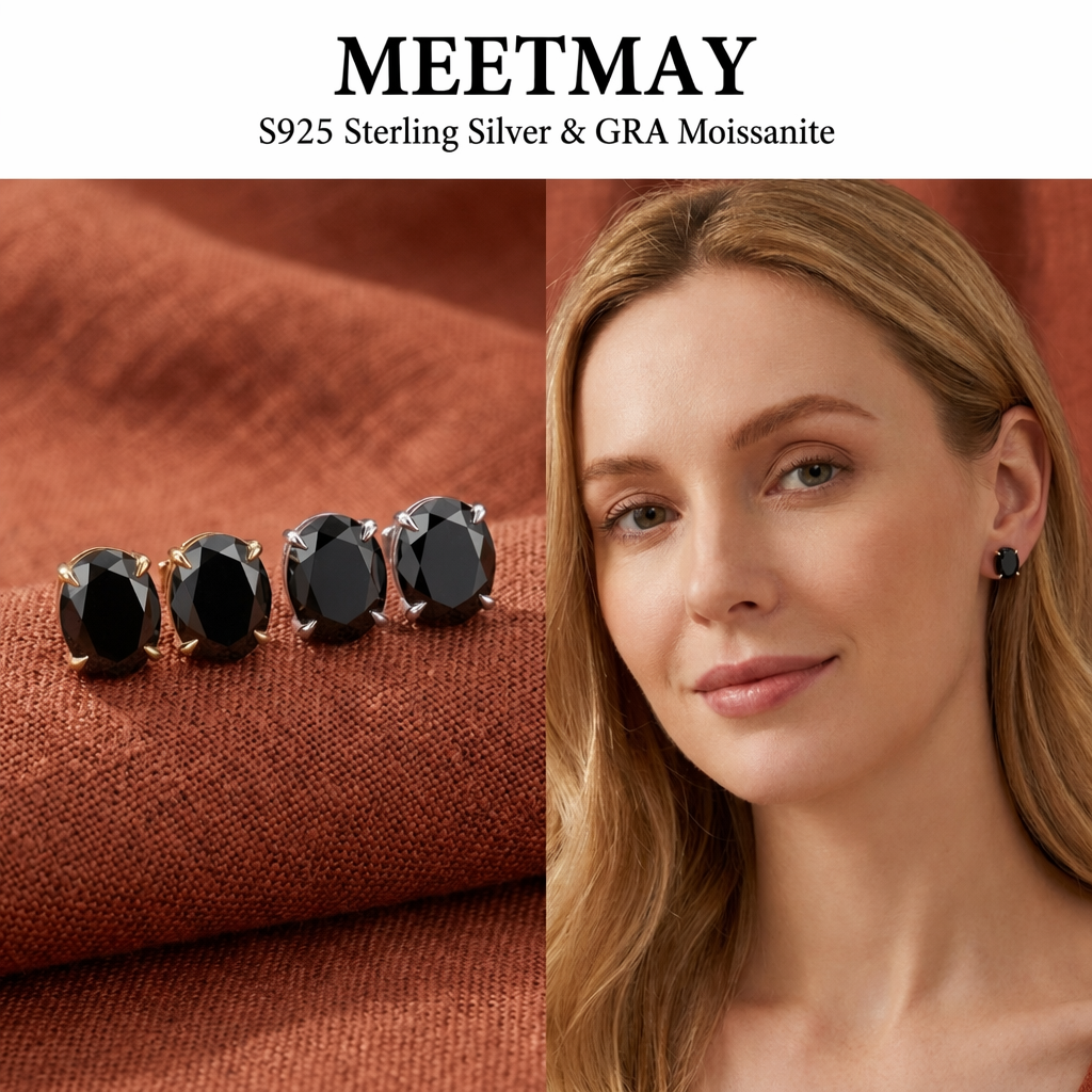 MEETMAY | Colorful Oval-Cut Moissanite Stud Earrings – S925 Sterling Silver 18K Gold Plated, GRA Certified