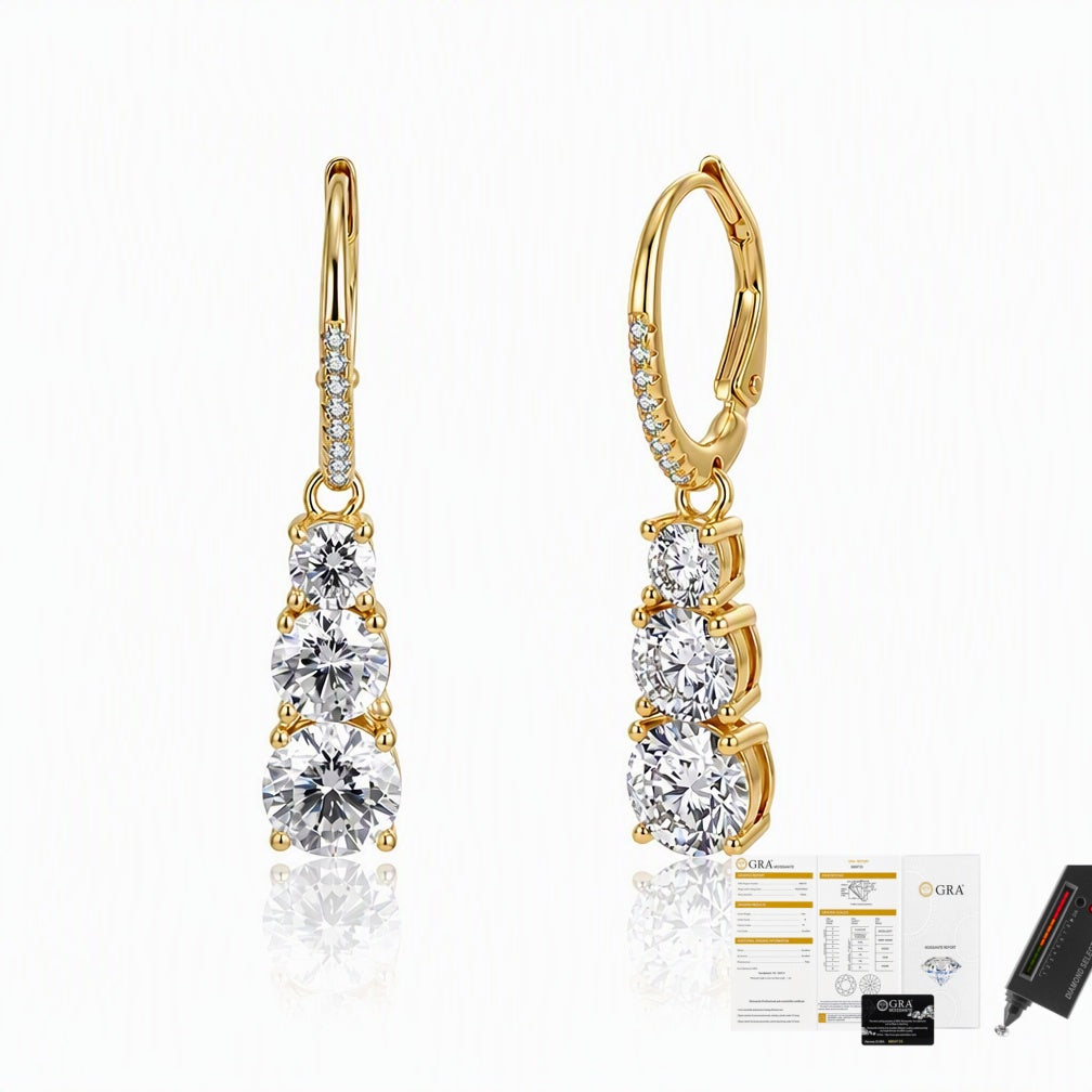 MEETMAY | Triple Circle Moissanite Earrings – S925 Sterling Silver 14K Gold Plated, D-Color