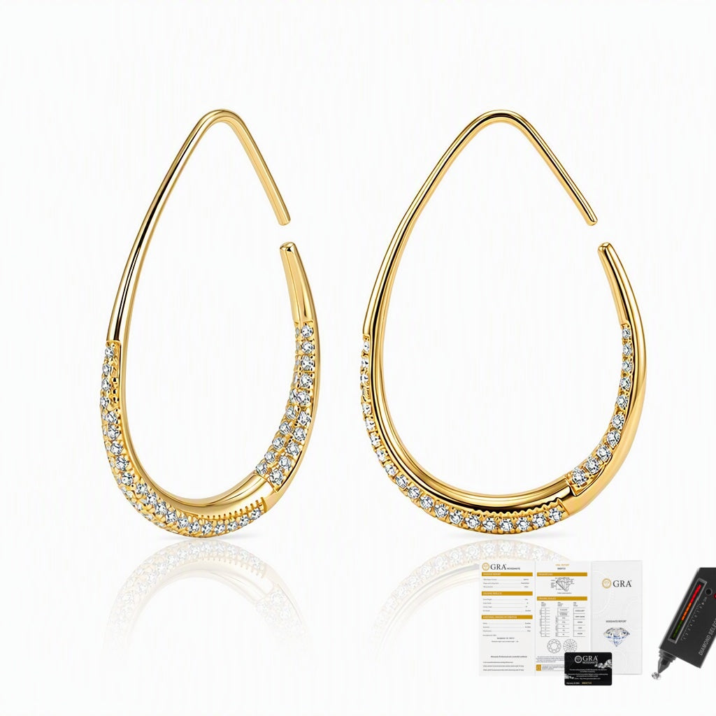 MEETMAY | Large Hoop Moissanite Earrings – S925 Sterling Silver 14K Gold Plated, D-Color