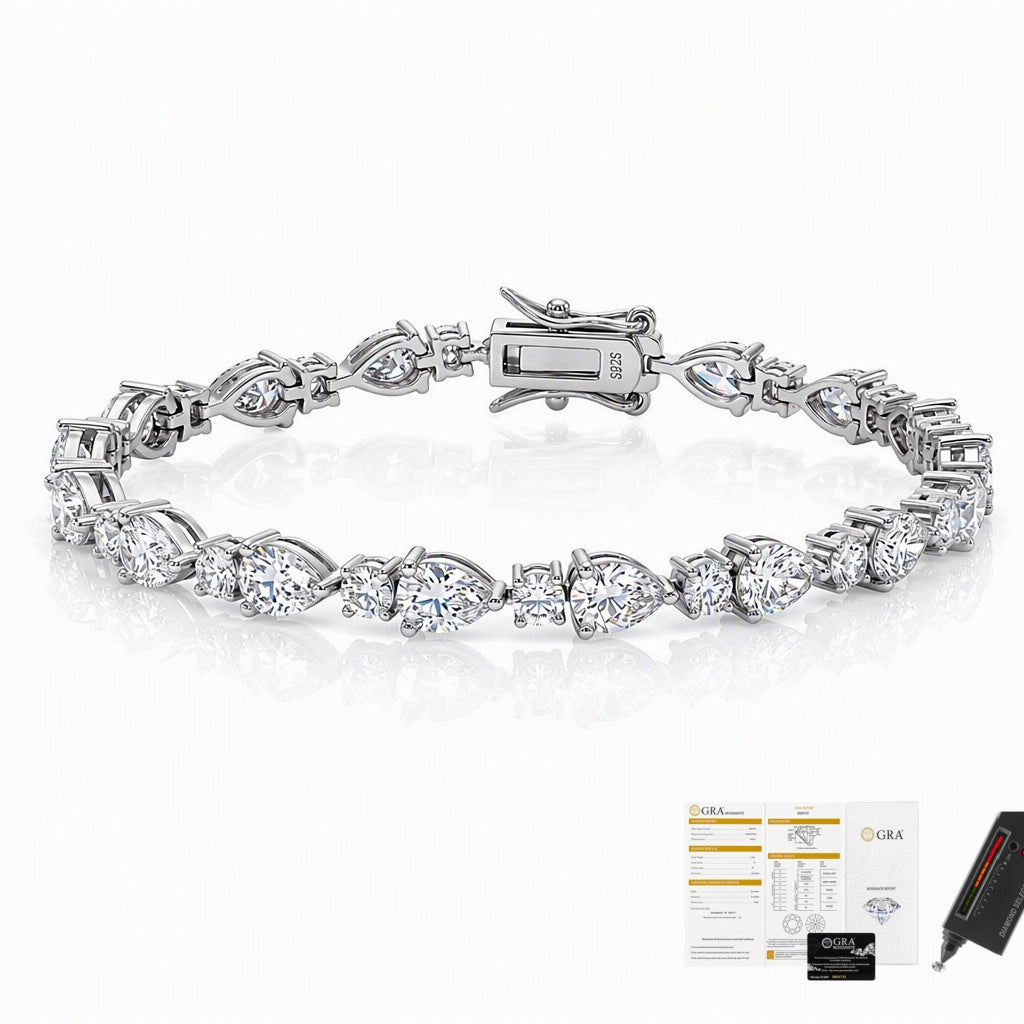 MEETMAY | Pear-Cut Moissanite Bracelet – S925 Sterling Silver 14K Gold Plated, D-Color