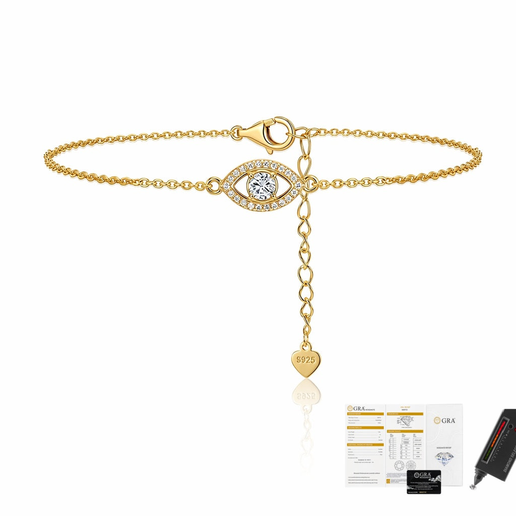 MEETMAY | Evil Eye Moissanite Bracelet – S925 Sterling Silver 14K Gold Plated, D-Color