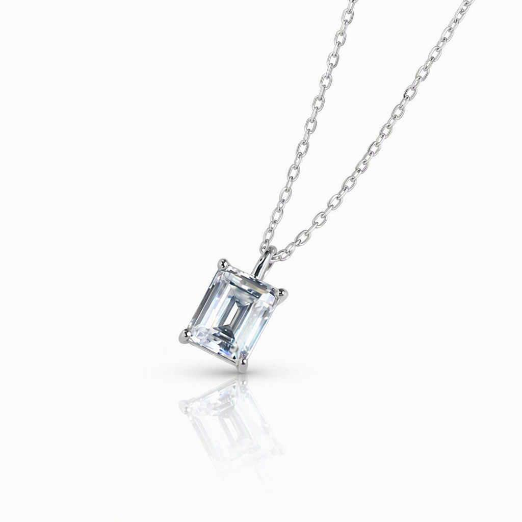 MEETMAY | Emerald-Cut Moissanite Pendant Necklace – S925 Sterling Silver 18K Gold Plated, D-Color