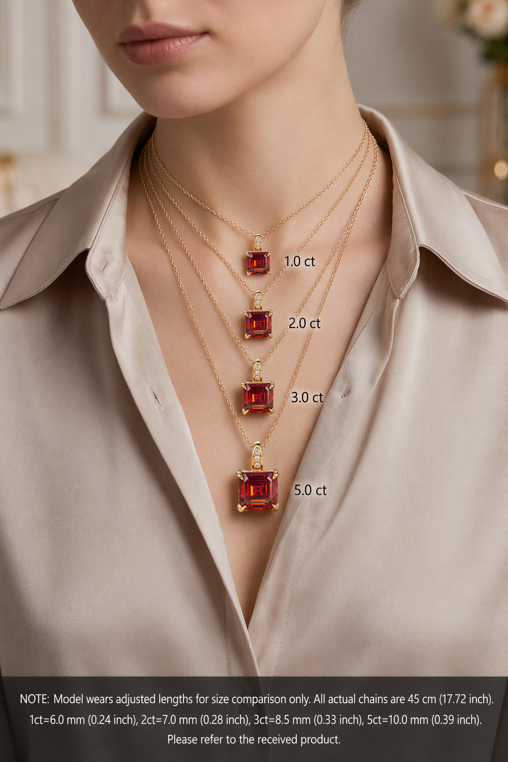MEETMAY | Colorful Asscher-Cut Moissanite Pendant Necklace – S925 Sterling Silver 18K Gold Plated, GRA Certified