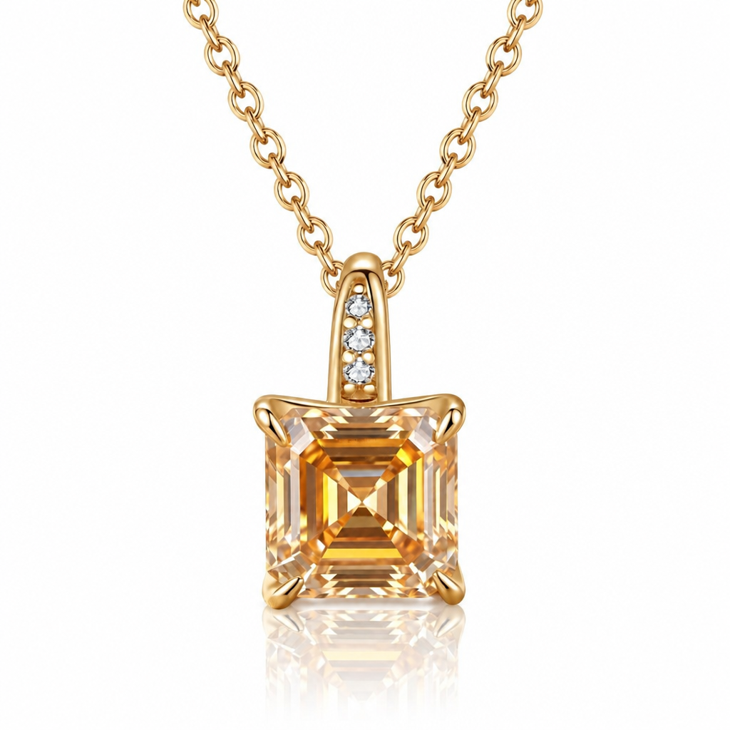 MEETMAY | Colorful Asscher-Cut Moissanite Pendant Necklace – S925 Sterling Silver 18K Gold Plated, GRA Certified