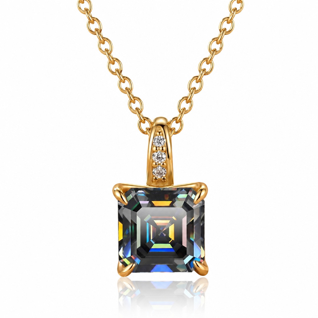 MEETMAY | Colorful Asscher-Cut Moissanite Pendant Necklace – S925 Sterling Silver 18K Gold Plated, GRA Certified
