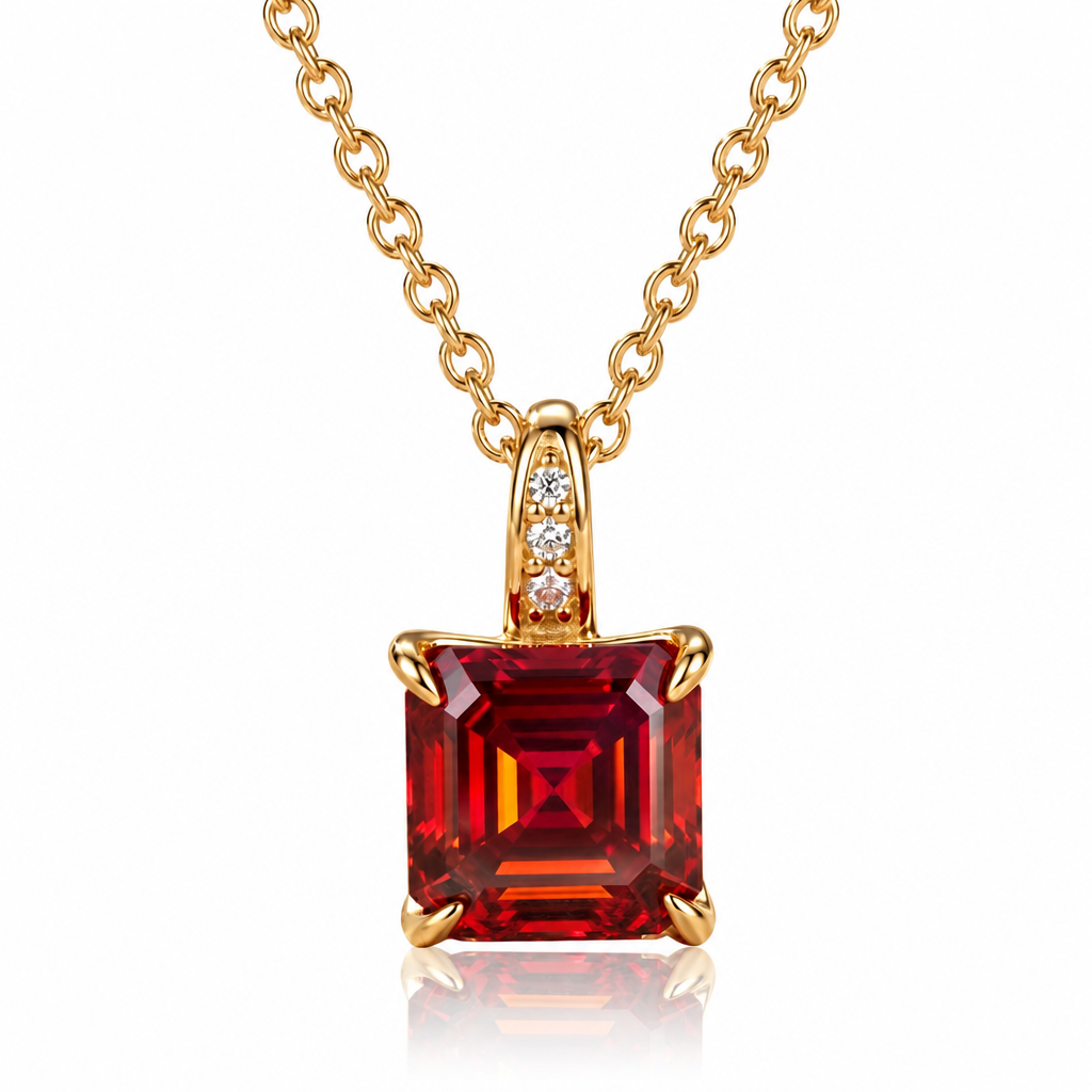 MEETMAY | Colorful Asscher-Cut Moissanite Pendant Necklace – S925 Sterling Silver 18K Gold Plated, GRA Certified