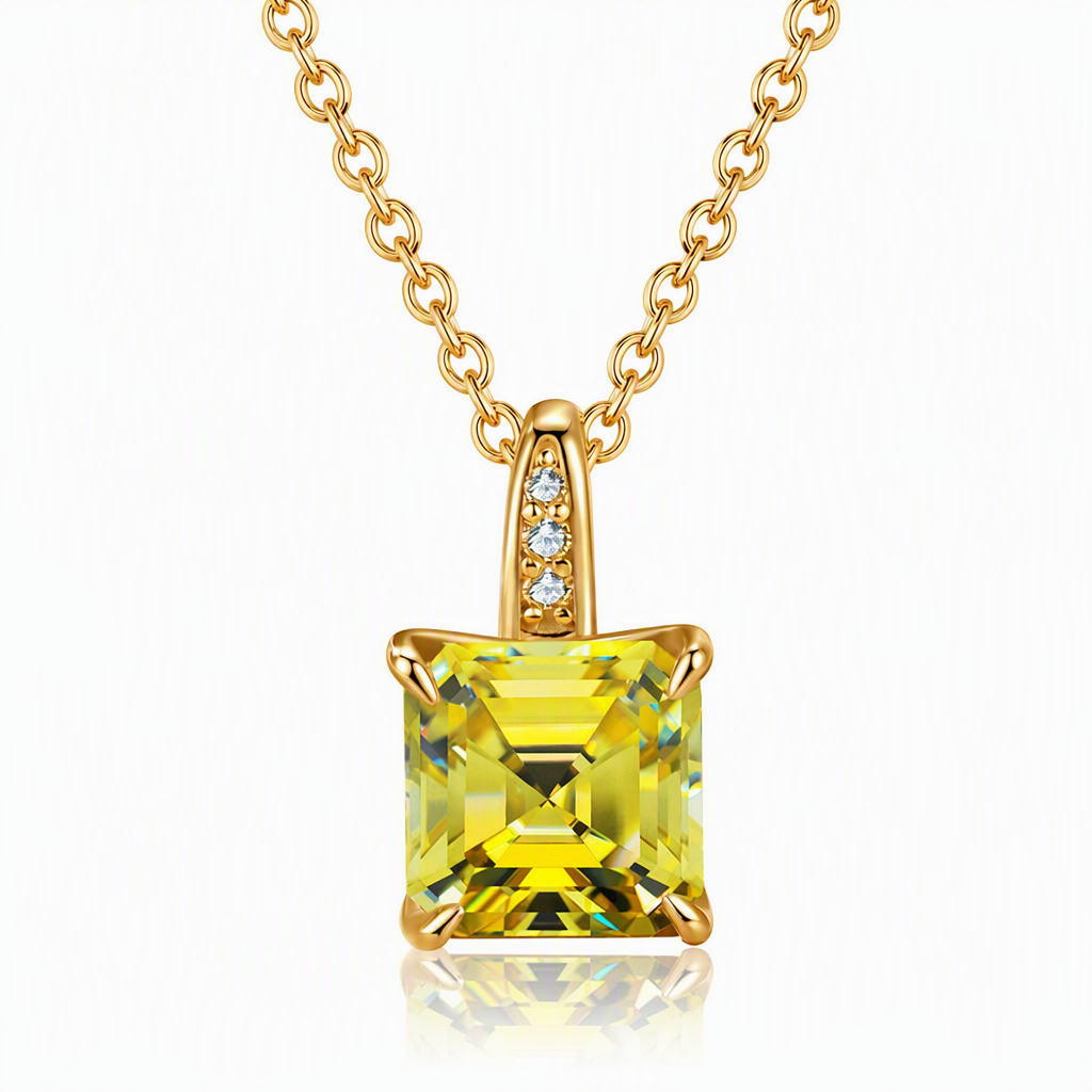 MEETMAY | Colorful Asscher-Cut Moissanite Pendant Necklace – S925 Sterling Silver 18K Gold Plated, GRA Certified