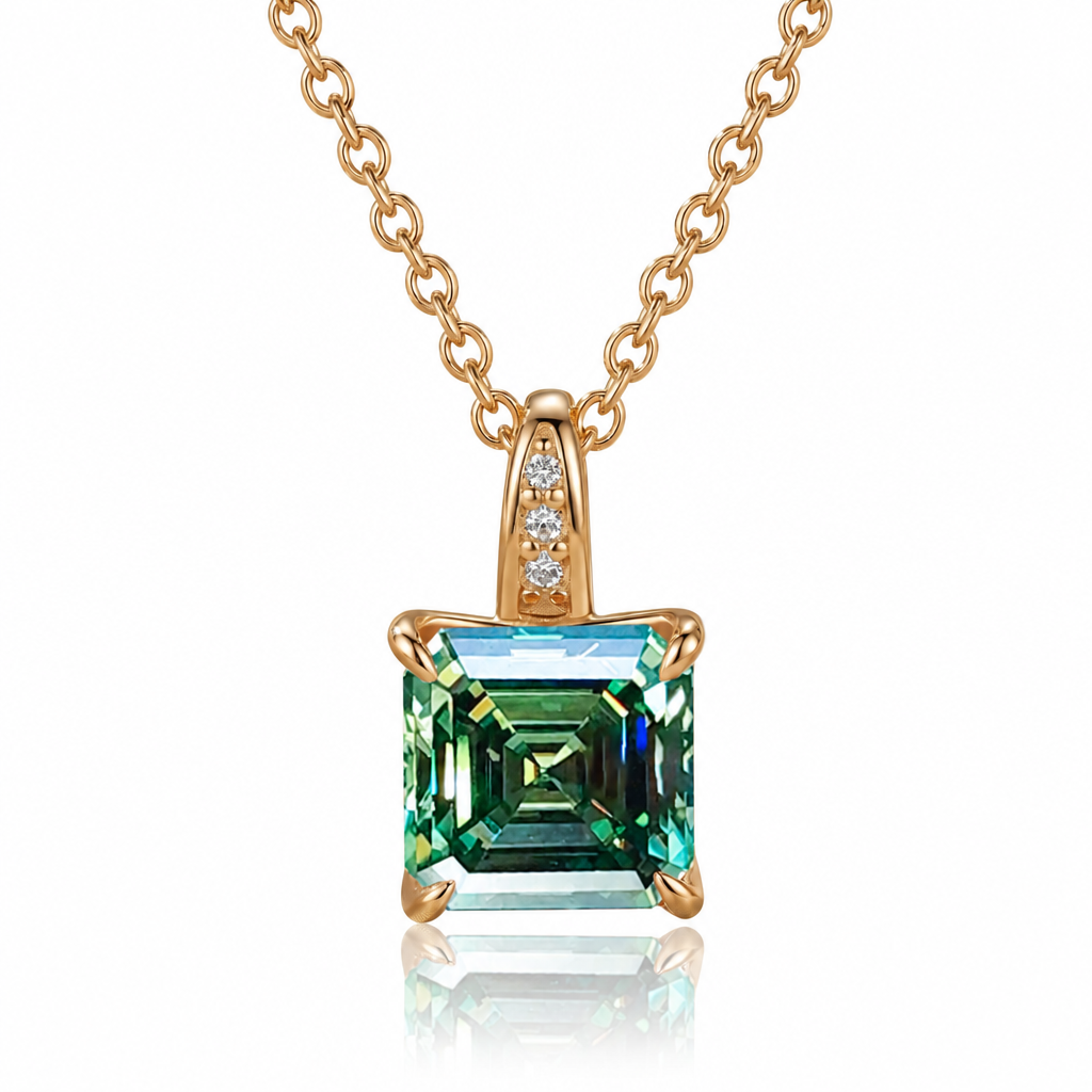 MEETMAY | Colorful Asscher-Cut Moissanite Pendant Necklace – S925 Sterling Silver 18K Gold Plated, GRA Certified
